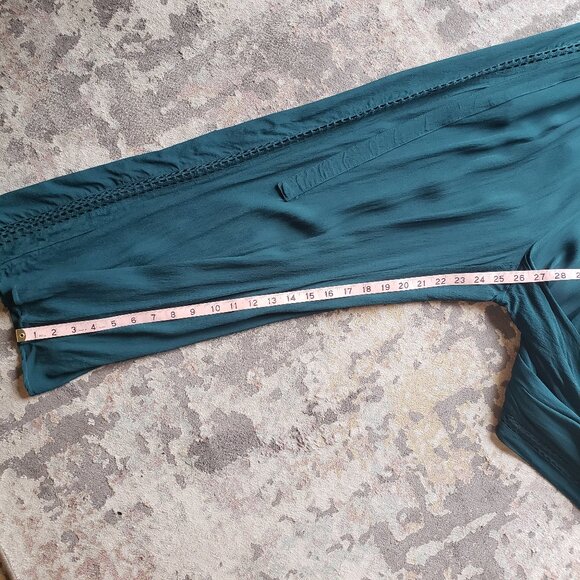 Anthropologie Elevenses Emerald Linen-Look Crochet Boho Wide Leg Pantsuit - Picture 9 of 16